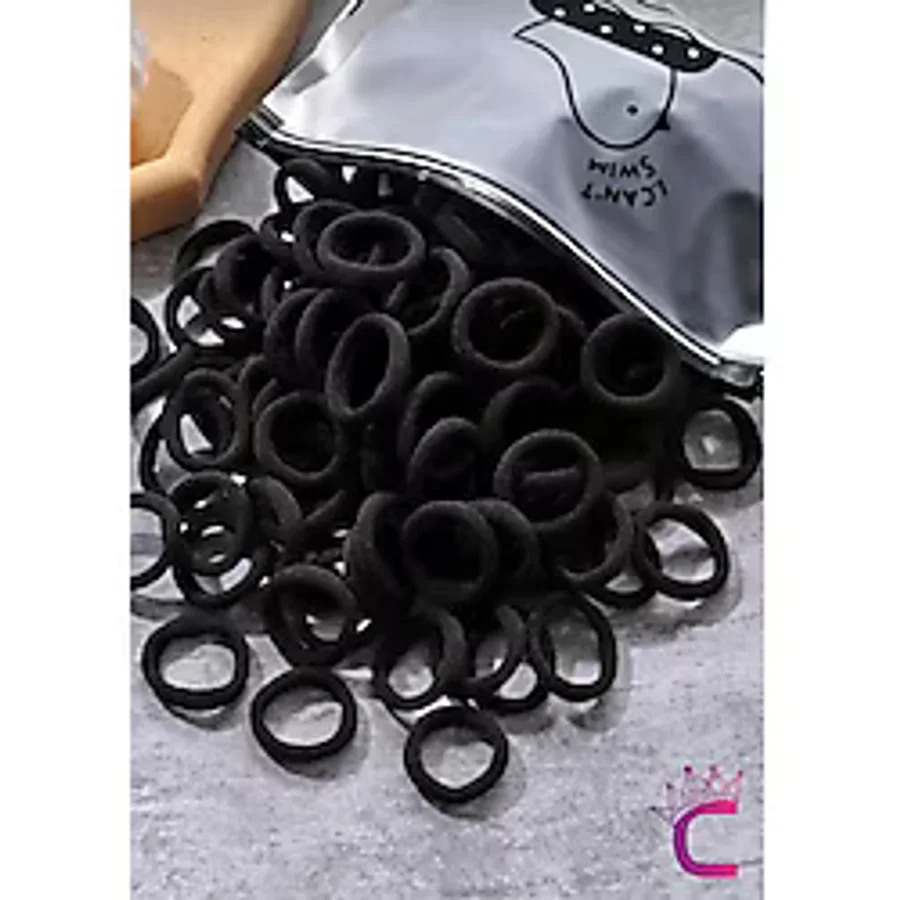 modares 100'lü Çantalı siyah MİNİ 2CM Lastik Toka Seti - KIZ ÇOCUK Yumuşak Havlu Saç Tokası- Mini Örgü