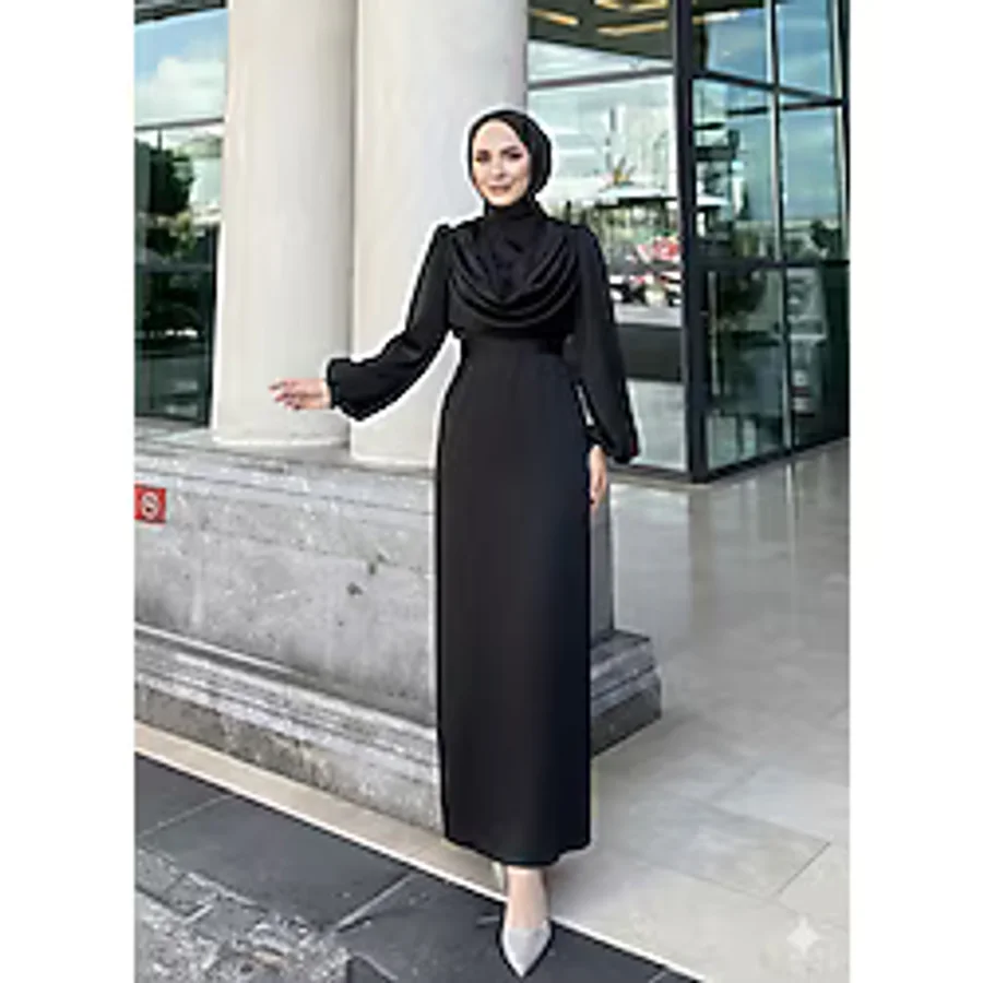 modasusev Dagaje Detaylı Saten Tesettür Abiye Elbise