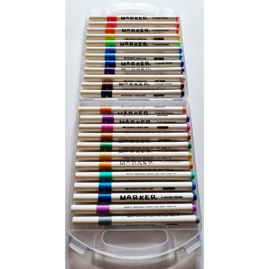 Modellino Akrilik Marker Kalem Şeffaf Beyaz Plastik Çantalı / 24-36-48-60 Renk Seçenekli Acrylic Painter - 36 Renk