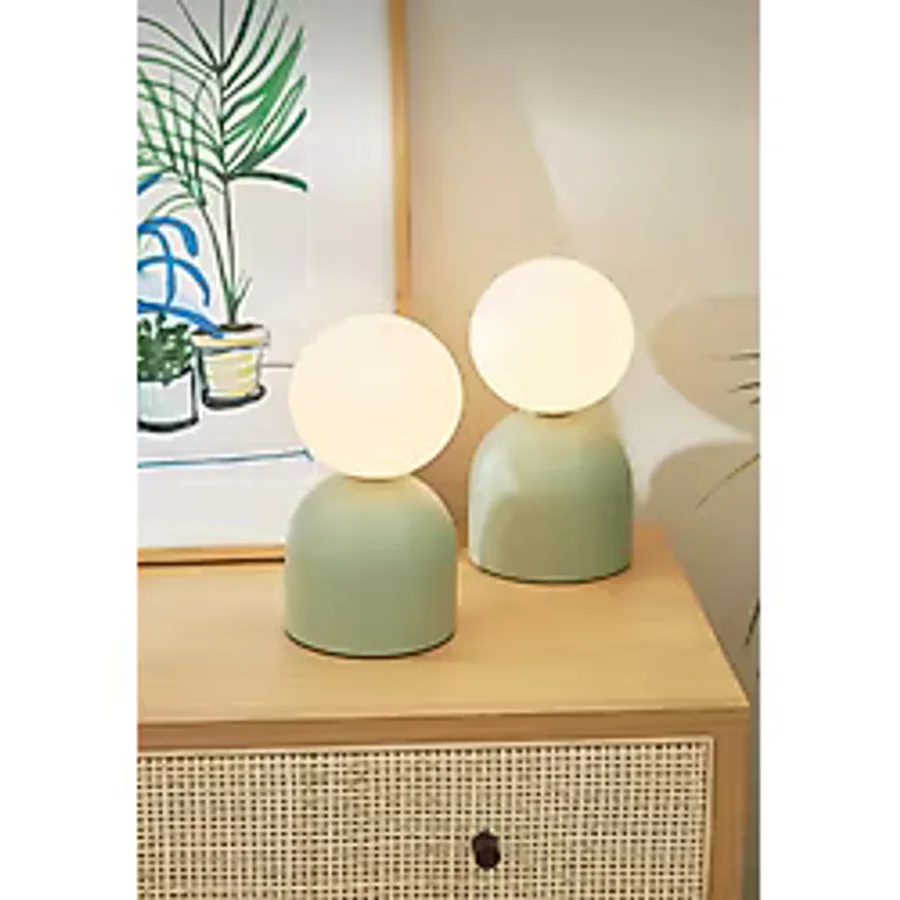 Modern Abajur Mint Green Beyaz Glop Camlı Masa Lambası - Yeşil