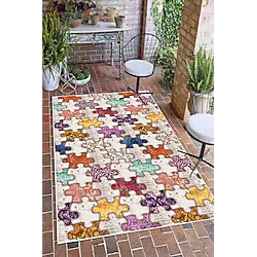 Modern Puzzle Patchwork Tasarımlı Dijital Baskılı Yıkanabilir Kaymaz Taban Salon Halısı Yolluk