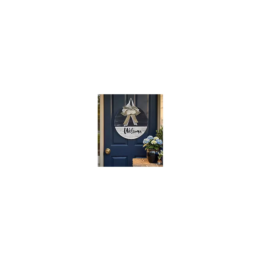 Modern Rustik Welcome Kapı Süsü - Fiyonklu El Yapımı Ahşap Dış Kapı Dekoru