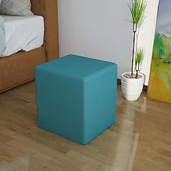 Modilayn Doğa Kare Puf Tay Tüyü Kumaş, Sağlam Ahşap İskeletli -Turkuaz