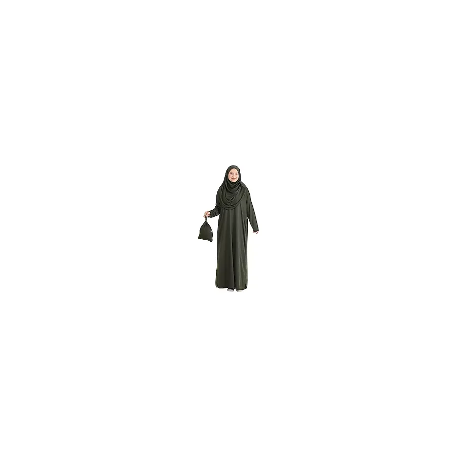 Modish Group Keseli Namaz Elbisesi Eşarp Ve Tesbih Hazır Tesettür Giyim Türban Müslüman Giysi Takım Haki