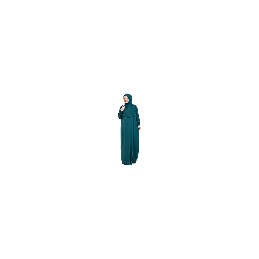 Modish Group Tek Parça Namaz Elbisesi Seti, Viskon Yumuşak Tesettür Abaya, Rahat Hazır Şal Başörtüsü Takım - Zümrüt