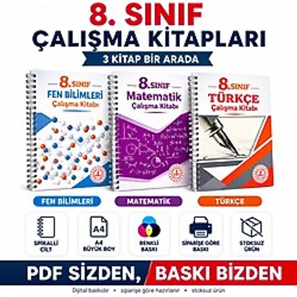 Modus Yayınları 2027 LGS 8. Sınıf Çalışma Kitapları 3'lü Set Türkçe Matematik Fen Bilimleri A4 Renkli Spiralli