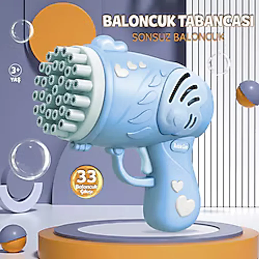 Mofy Baby 33 Kanal Işıklı Pilli Baloncuk Makinesi Köpük Tabancası Bubble Gun Machine - Mavi