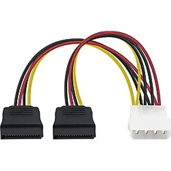 Molex - Sata Güç Kablosu 2xsata - Molex 4 Pinli Molex Erkek - Çift 15 Pinli Dişi Sata Güç Y Kablo