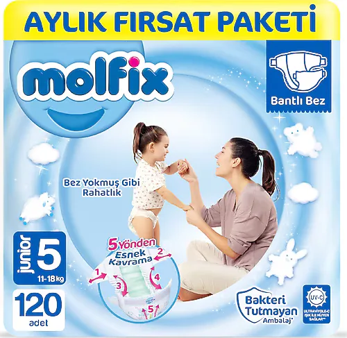 Molfix 5 Numara Junior 40'lı 3 Adet Bebek Bezi