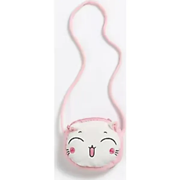 Mollycrush Gülen Kedi Tasarımlı Mini Peluş Çocuk Aksesuar Çantası - Yumuşak Dokulu Omuz Askılı Cüzdan - Pembe - Mavi