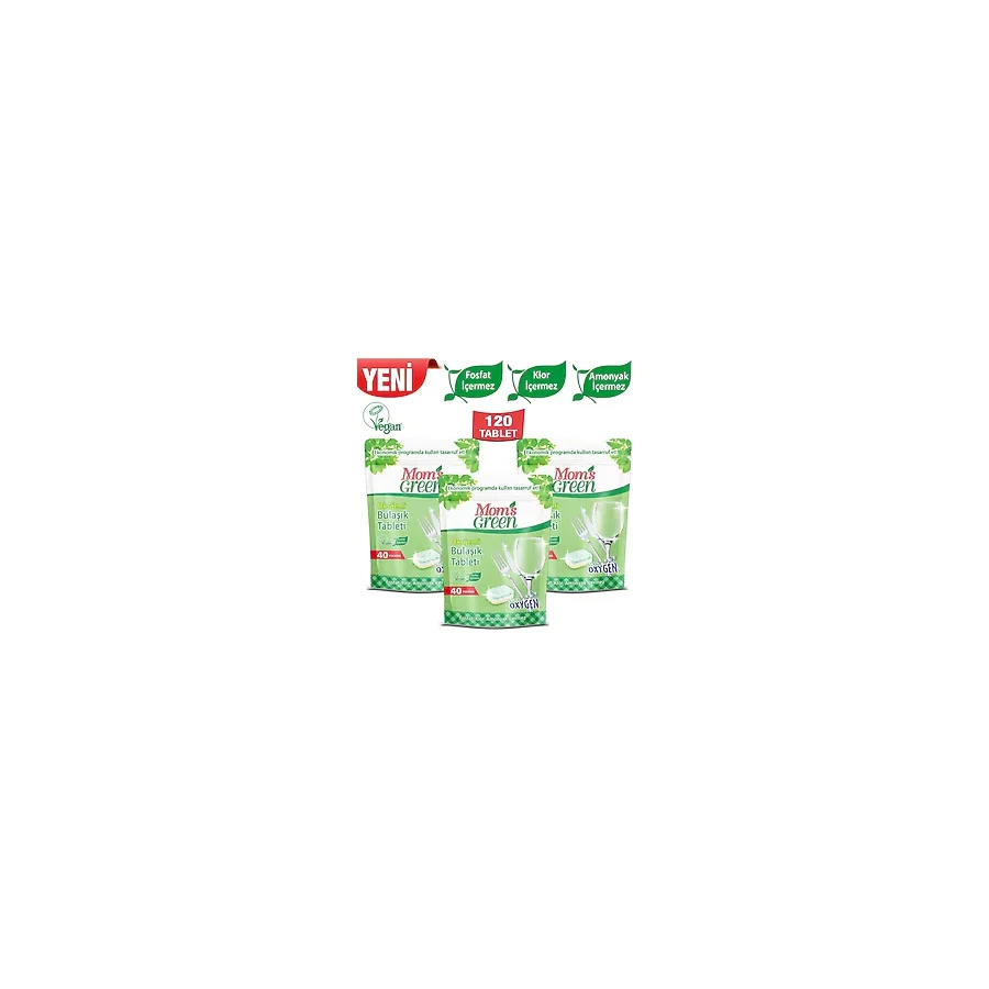 Mom's Green 3'lü Set - 50'li Oksijenli Bulaşık Makinesi Tableti 150 Tablet