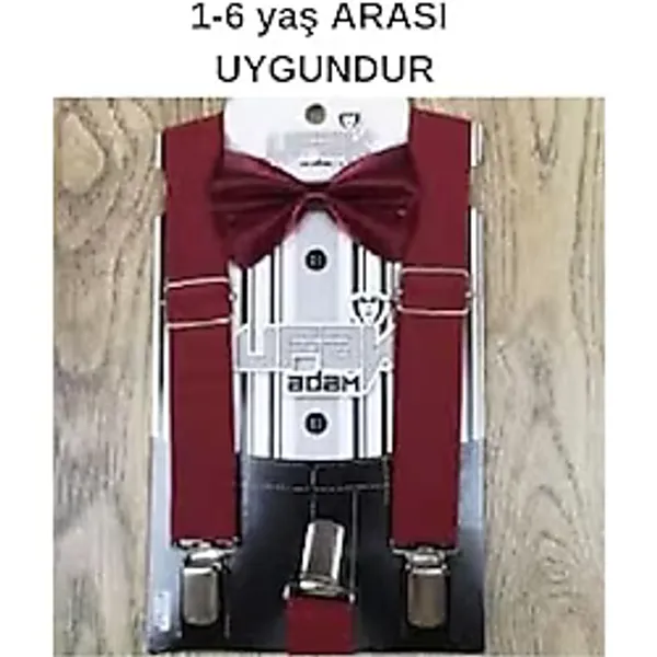 Mom's Lab Erkek Çoçuk Bordo Düz Pantolon Askısı Ve Papyon Seti 1-9;Bordo Tek Ebat