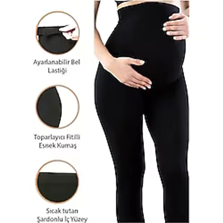 Mom's Lab Toparlayıcı Ve Sıkılaştırıcı Esnek Bel Ayarlı Fitilli Solmayan Siyah Hamile Tayt Pantolon;Siyah2 Xl/2Xl
