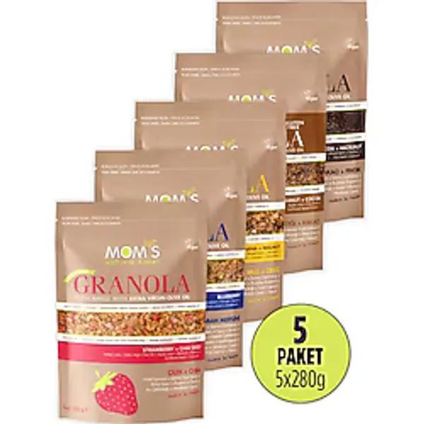 Mom's Natural Foods 5'li Mix Granola 1,4 kg Meyveli Rafine Şeker İlavesiz Sağlıklı Atıştırmalık
