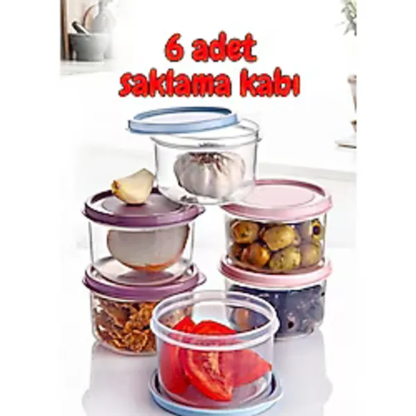 Mom Yoyu 6 Adet Yuvarlak Mini Saklama Kabı Çerez Kabı Bebek Maması Kabı 175 ml