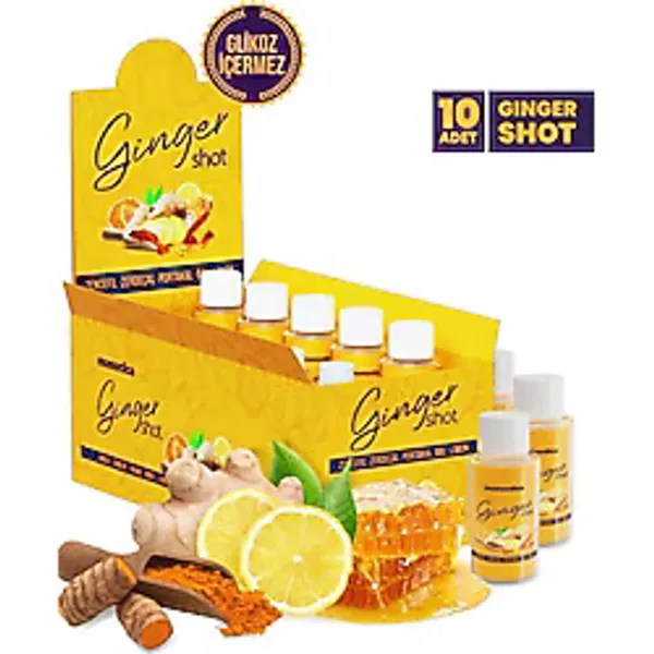 Momordica Zencefil Shot - 10 Adet, Zencefil, Zerdeçal, Portakal, Bal ve Limon İçeren Sıvı İçecek, Türkiye Menşeli