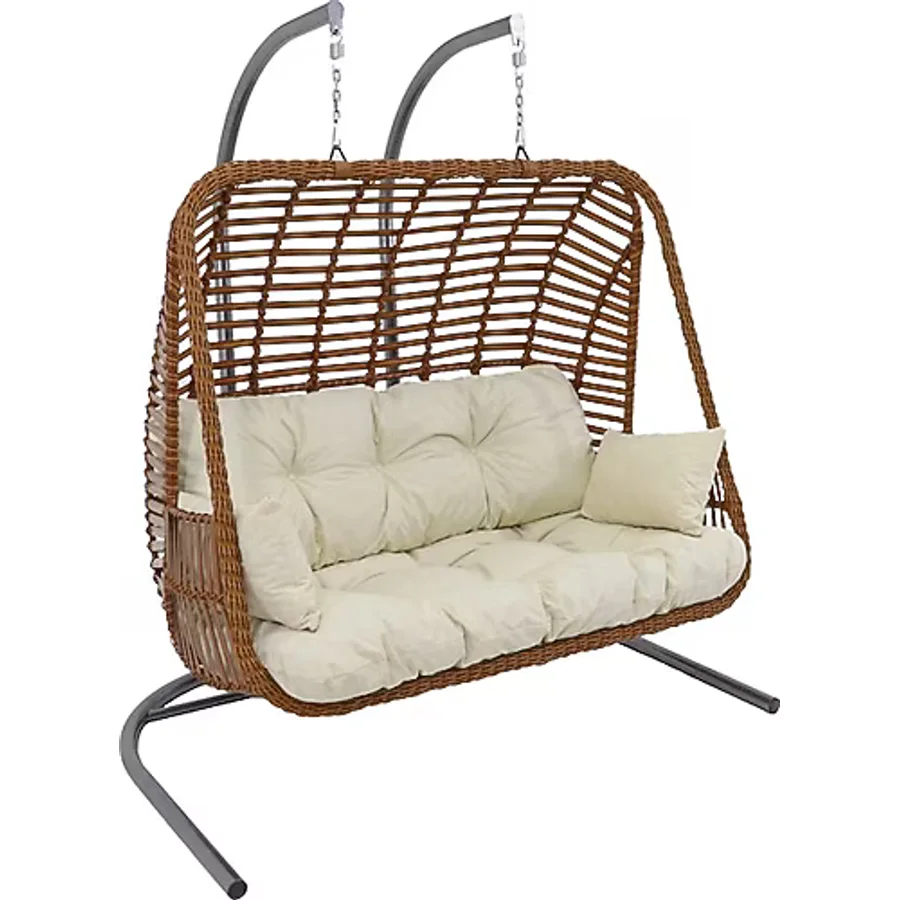 Monalin Home Garden Kudüs Rattan El Örgüsü Çift Kişilik Balkon Teras Bahçe Salıncağı - Kahverengi