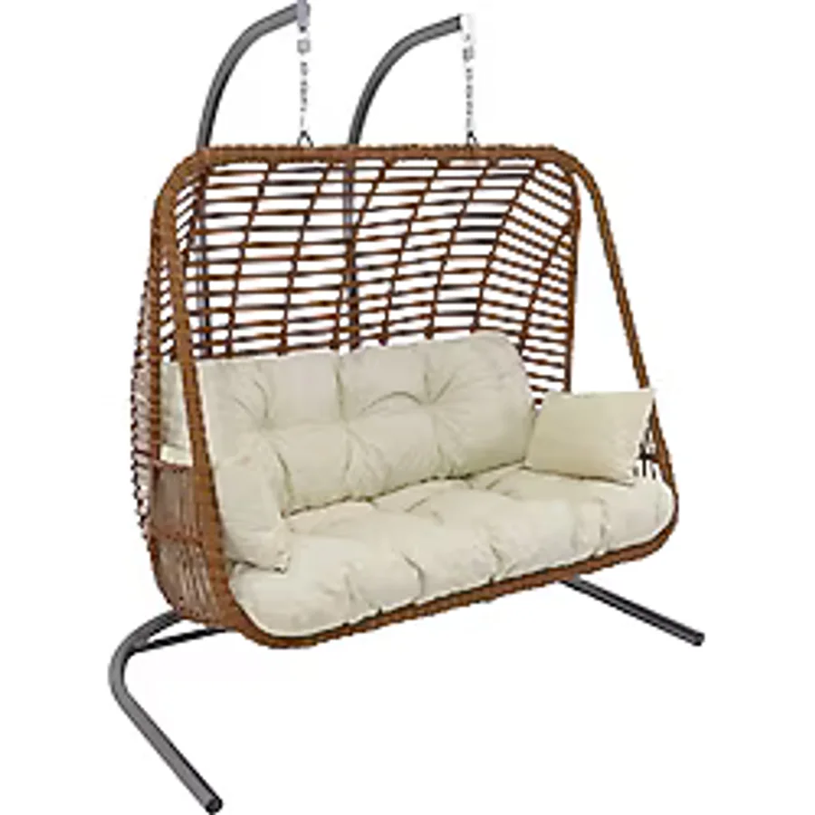 Monalin Home Garden Kudüs Rattan El Örgüsü Çift Kişilik Balkon Teras Bahçe Salıncağı - Kahverengi