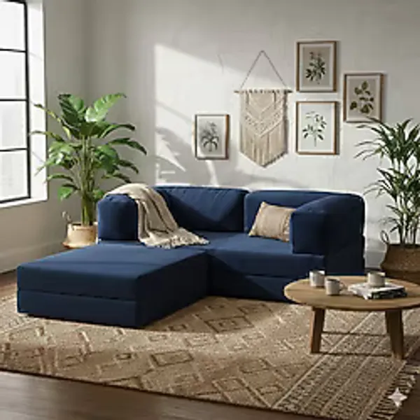MONAMI Dechome Yeny Fitilli Kadife Köşe Koltuk 160X160 Köşe Takımı Modüler Köşe Takımı Yataklı L Koltuk Fitilli Kadife - Lacivert