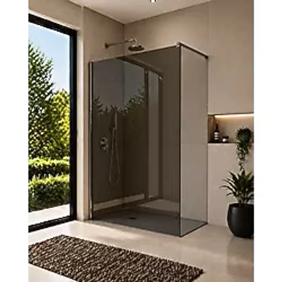 Monaqua Mone Seperatör Duşakabin 6mm Füme Cam - Parlak Profil Sabit Panel Gri
