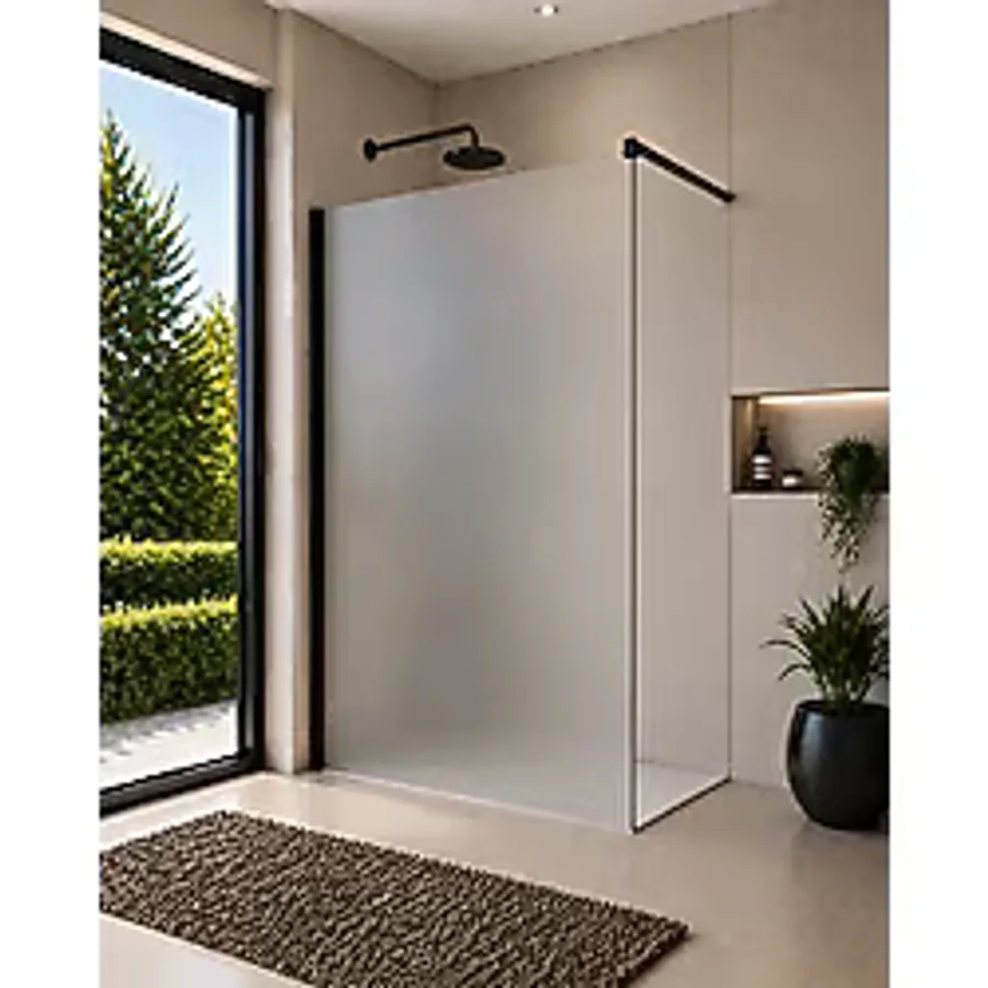 Monaqua Mone Seperatör Duşakabin 6mm İpek Satine Buzlu Cam - Siyah Profil Sabit Panel