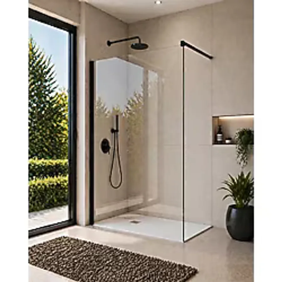 Monaqua Mone Seperatör Duşakabin 6mm Şeffaf Cam - Siyah Profil Sabit Panel