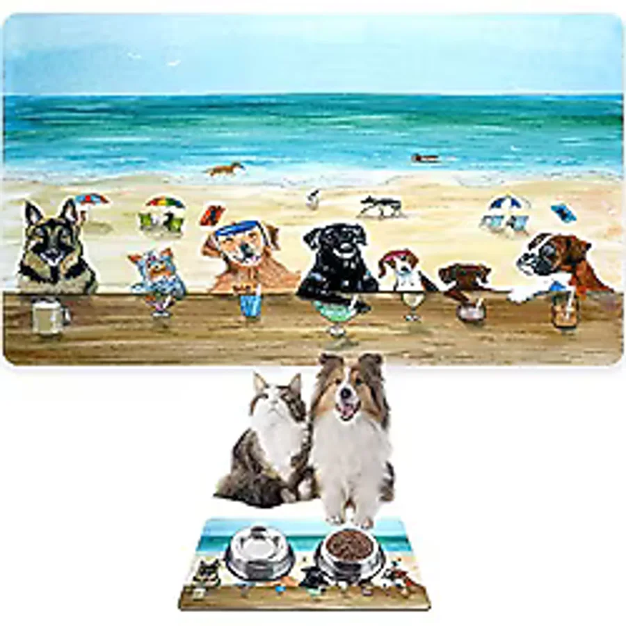 Monnhein Mama ve Su Evcil Hayvan Beslenme Matı, Kolay Temizlenen Emici Su Geçirmez Kumaş, Küçük Orta Boy ve Büyük Kedi ve Köpekler için Dayanıklı Köpek Kedi Paspas (40x60, Summer Dogs)
