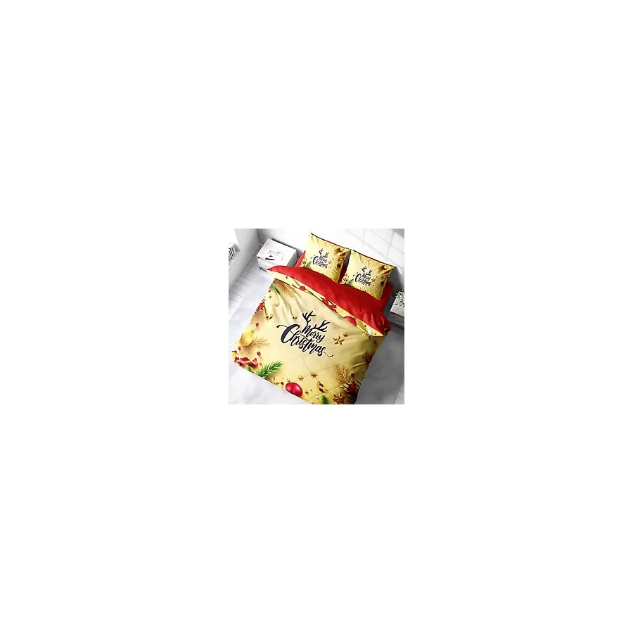 Monohome Yılbaşı Süsü Merry Christmas Çift Kişilik 3D Nevresim Takımı Pamuk Saten Yellow
