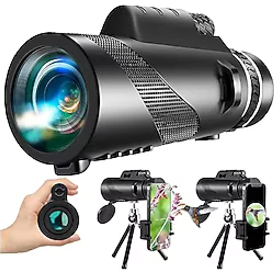 Monoküler Teleskop - 80x100 Full HD Yüksek Çözünürlük, 10 Km Görüş Mesafesi, 52 mm Objektif Lens, Gece Görüş Destekli, Telefon Tutucu ve Taşıma Çantalı, Tripodlu Profesyonel Monoküler Dürbün