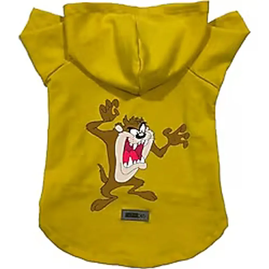 monopetz Kapişonlu Polar Sweatshirt Köpek ve Kedi Kıyafeti & Elbisesi - Sarı Tazmanya Canavarı XS Beden