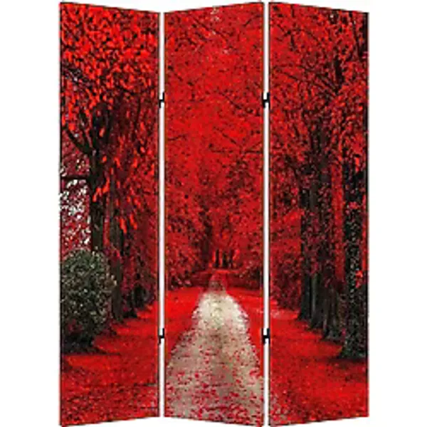 MonoStella Stellastore Kırmızı Orman 3 Kanatlı Oda Bölücü Çift Taraflı Kanvas Paravan - 120 x 180 cm - Renkli