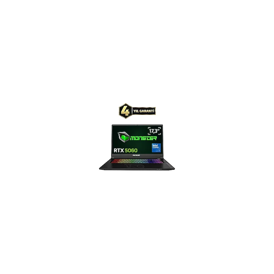Monster Tulpar T7 V26.3.2 Intel Core 7 250H 32 GB Ram 1 Tb SSD 8 GB Rtx 5060 Freedos 17,3" FHD 144 Hz Oyun Bilgisayarı