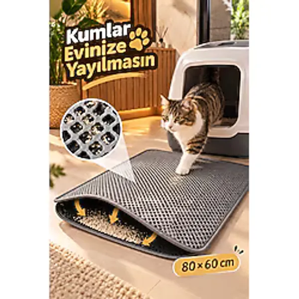 Montbell Elekli Kedi Tuvalet Önü Paspası 80x60 cm Büyük Boy Çift Katmanlı Kum Toplayıcı Kum Tutucu Petek Yüzeyli Kedi Kumu Paspası Kedi Tuvaleti Önü Kum Yakalama ve Toplama Paspası