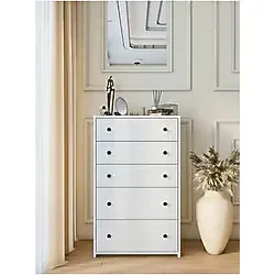 Montenero Country Şifonyer 5 Çekmeceli Parlak Beyaz Geniş Hacimli Yatak Odası 68x110 Cm