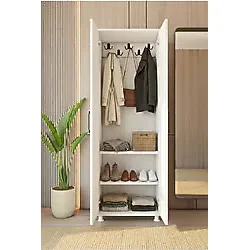 Montenero Portmanto Vestiyer 2 Kapaklı Ayakkabılık Hol Giriş Düzenleyici Parlak Beyaz 60x180 Cm
