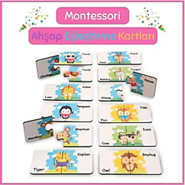 Montessorı Eşleştirme Kartları Puzzle-Aklımda Zeka Oyunları