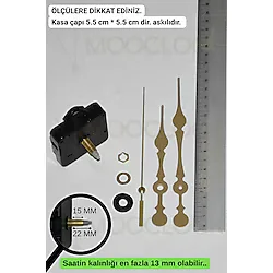 MOOCLOCK Saat Makinesi, Akar Sessiz Duvar Saati Mekanizması, 22 MM şaft, Akrep-Yelkovan-Saniye-(ASKILI)