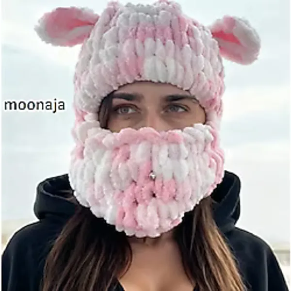 Moonaja Puffy Örgü Kar Maskesi Şapka - Wegh Bere Maske - Balaklava Motorsiklet Kask Ve Kayak Beresi Çok Renkli