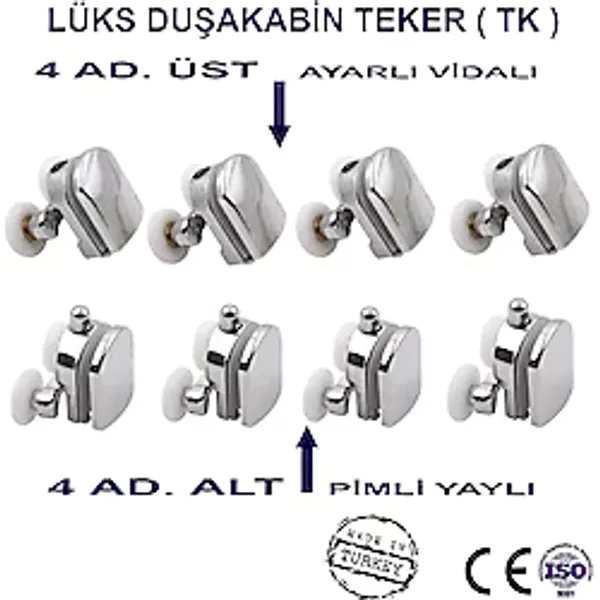 MOONSHOP Duşakabin Tekerleği Cam Kabin Tekeri Rulman Metal Gövdeli 8 Li Çapı 24 Cm