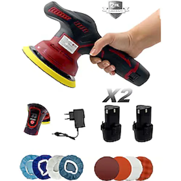Moonshop PMK006 Çift Akülü Orbital 128DXV Lityum 2X Batarya 6 Devir Ayarlı Detay Pasta Cila Zımpara Polisaj Makinesi