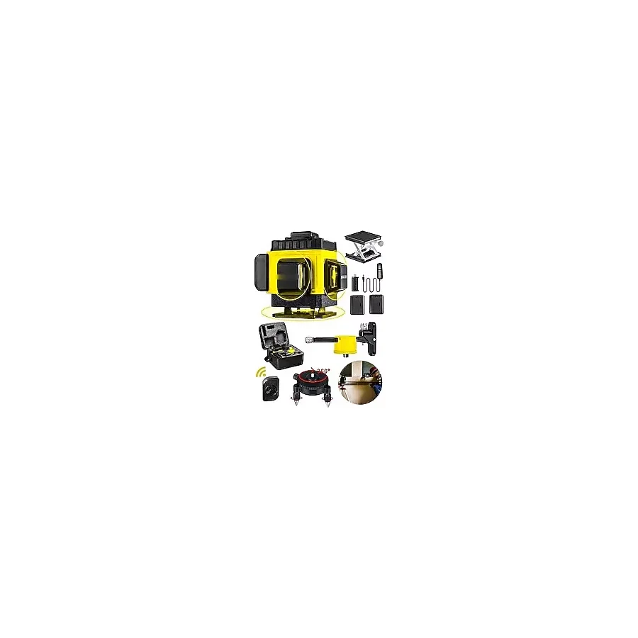 MOONSHOP Pro Alman Kaucuk 360° 12 Köşe Otomatik Hizalamalı Çizgili Lazer Metre .