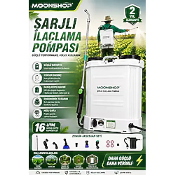 Moonshop Pro Japan Turbo 16 Lt Şarjlı Sırt Tipi Pompası Akülü Şarjlı Ilaçlama Makinesi Köpük Pompası...