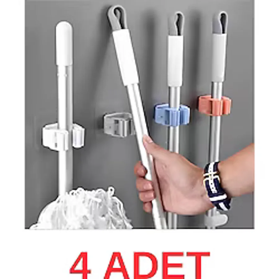 Mop Paspas Tutucu Süpürge Fırça Sap Tutucu Banyo Askısı 4 Adet