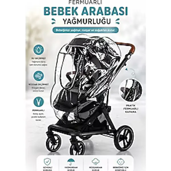 Mor Bebe Fermuarlı Ultra Lüks Bebek Arabası Yağmurluğu (Bütün Bebek Arabalarına Uyumludur) Siyah Yzr Yzrfrmrlı - Kahverengi