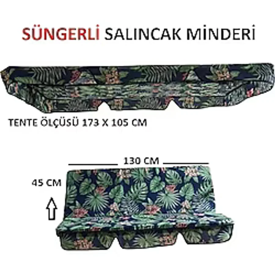 Mor Minder Salıncak Minder Seti Tenteli Yeşil Yaprak Salıncak Minder Seti 2 Kişilik Süngerli Işbir Gri Sünger