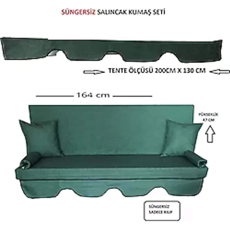 Mor Minder Süngersiz Tenteli Salıncak Kumaş Seti 3 Kişilik Süngersiz 164X47 cm Yeşil - 164 x 47 cm