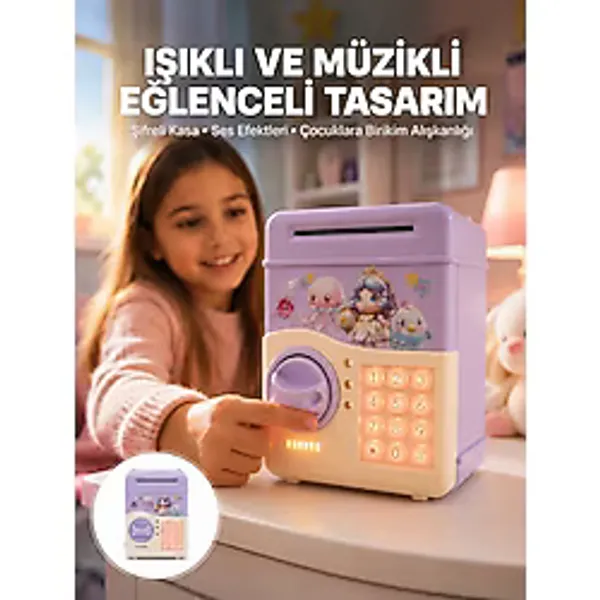 Mor Otomatik Para Girişli Elektronik Şifreli Kumbara