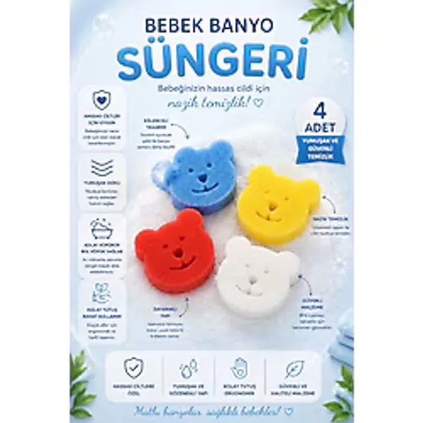 MorBebe 4'lü Ultra Lüx Bebek Banyo Süngeri Ve Cocuk Banyo Lifi Ve Sungeri, Bebek Yikama Sungeri