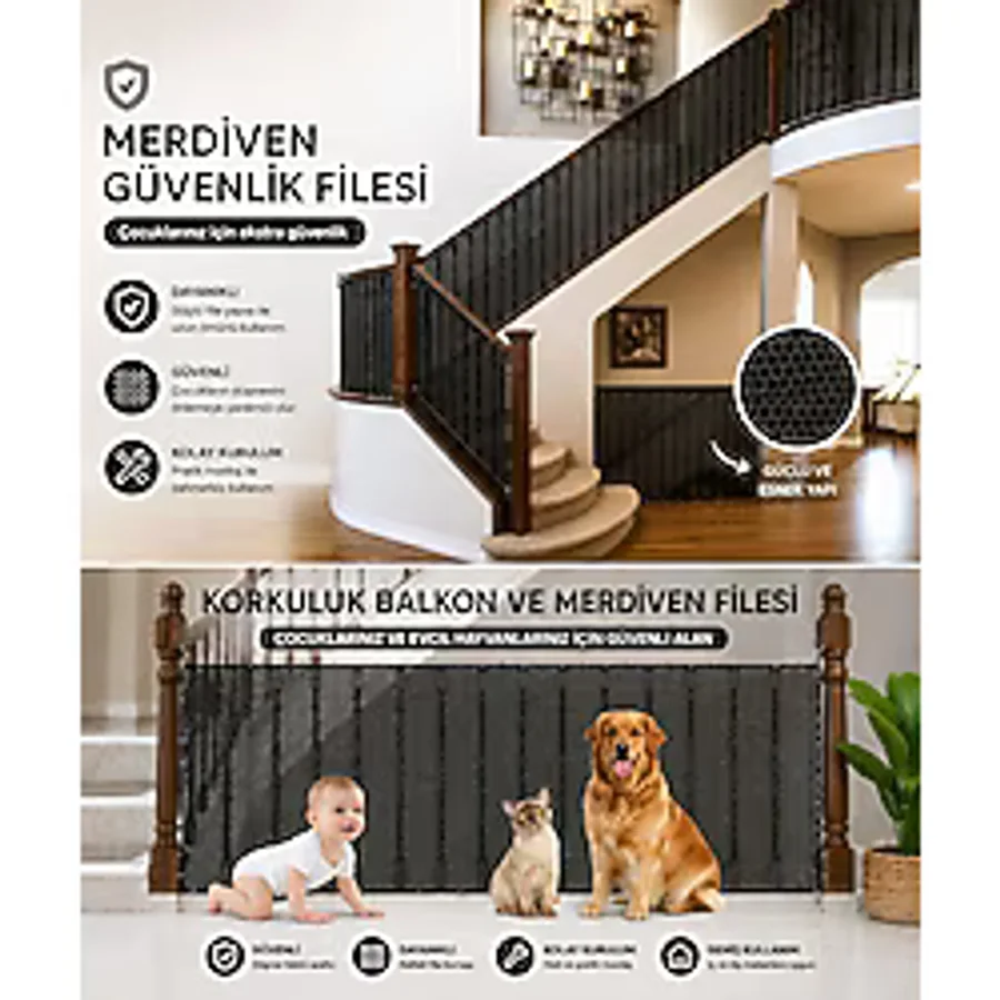 MorBebe Çocuk Ve Evcil Hayvan İçin Korkuluk Balkon Ve Merdiven Filesi Çocuk Güvenlik Filesi Koruyucu Filesi