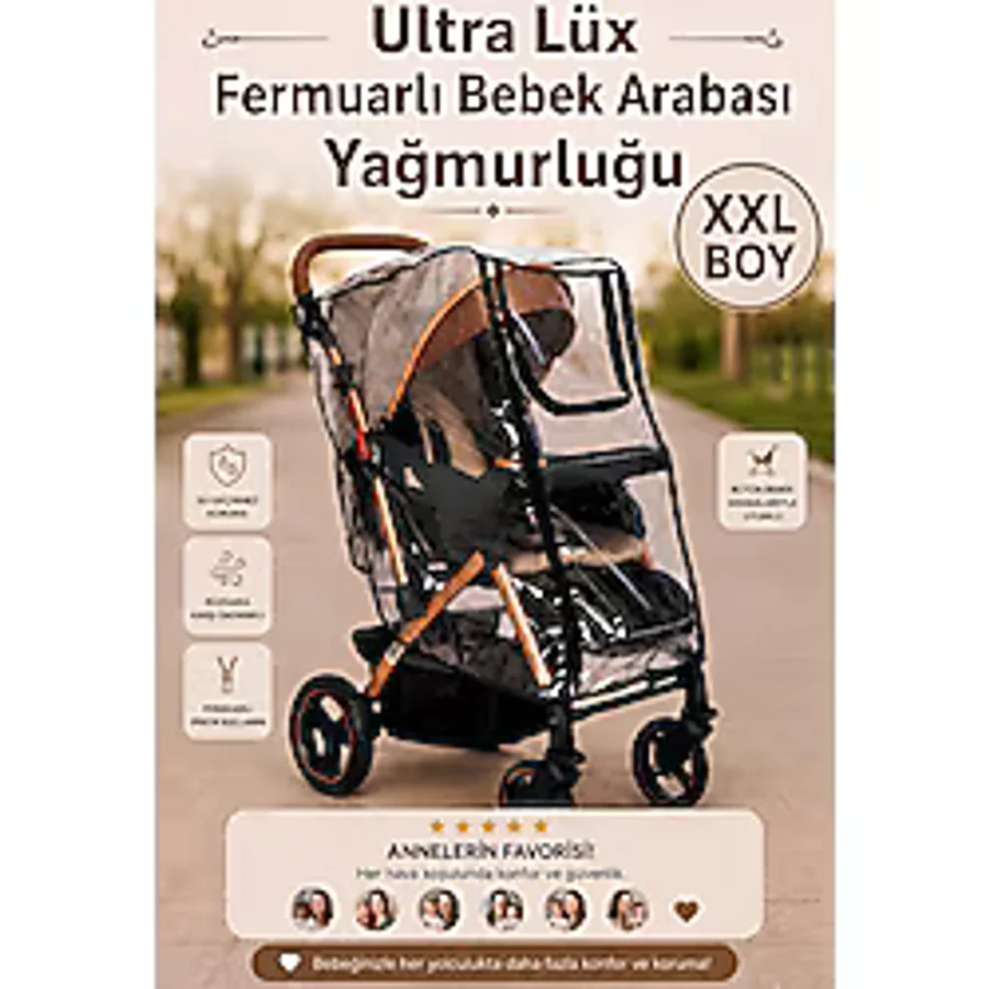 MorBebe Fermuarlı Ultra Lüx Bebek Arabası Yağmurluğu